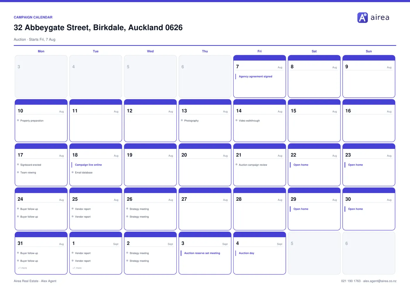 Campaign calendar made in Airea