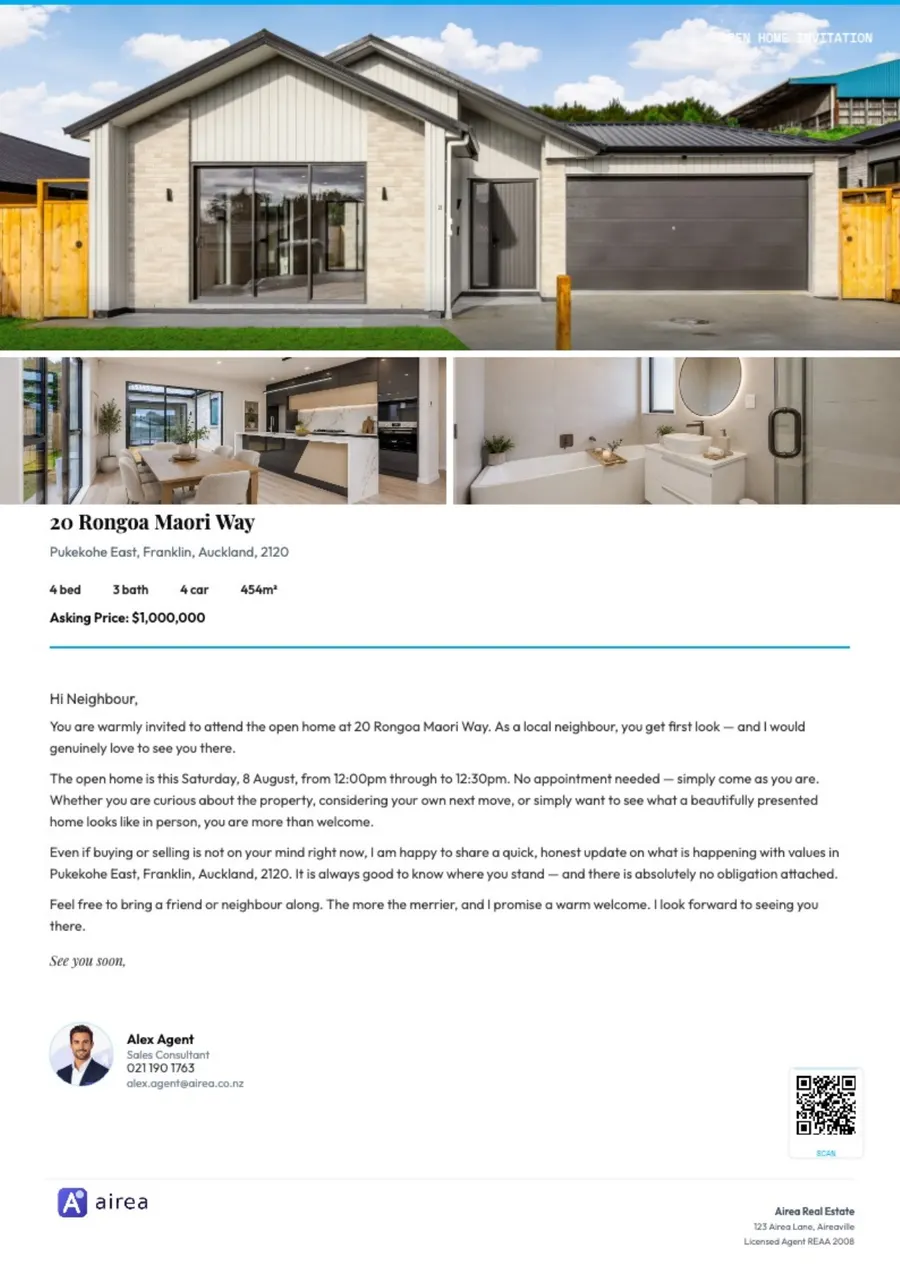 Open home letter made in Airea
